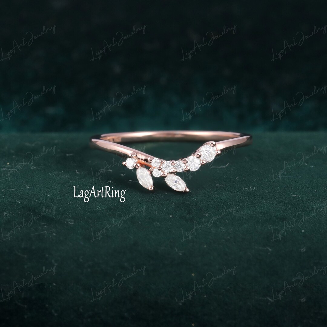 Unique Leaf Moissanite Wedding Band Vintage Rose Gold