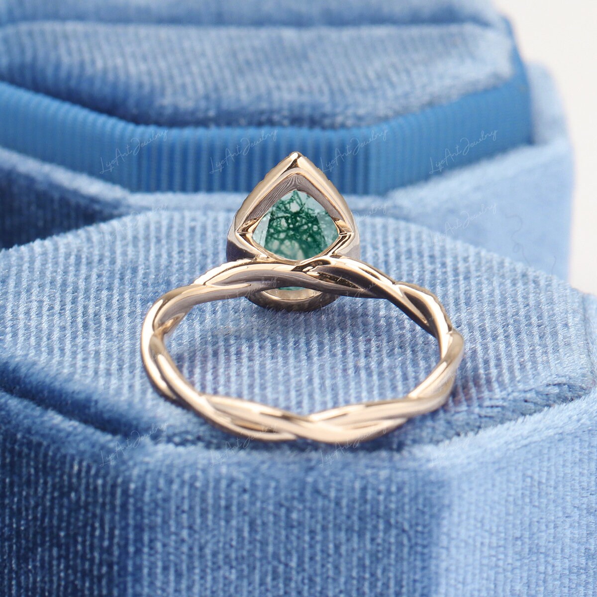 Pear Moss Agate Engagement Ring Yellow Gold Engagement Ring | Etsy