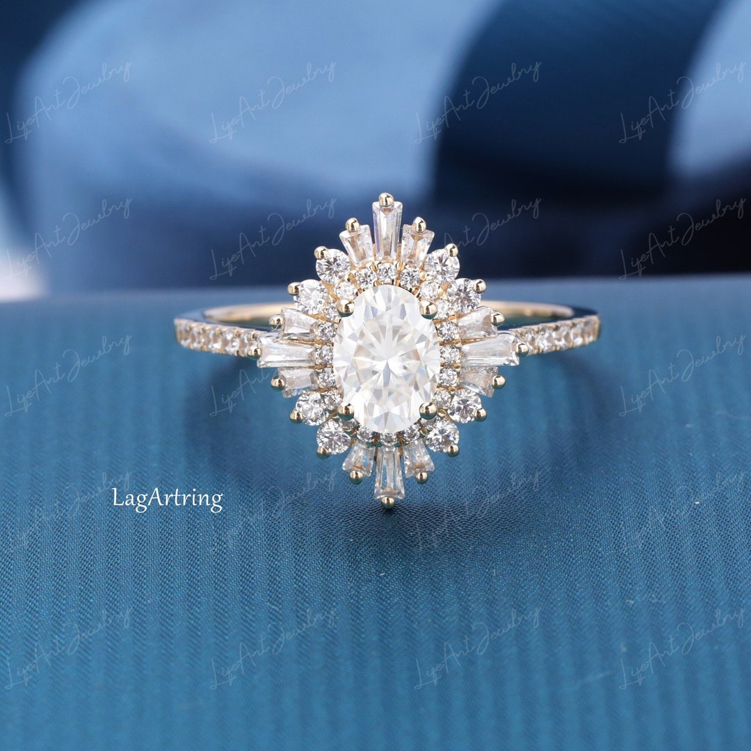 Vintage Moissanite Engagement Ring Art Deco Ring Yellow Gold Diamond ...