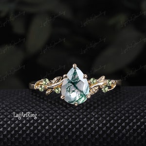 Mystic Forest · Pear Cut Moss Agate Promise Ring main image 0