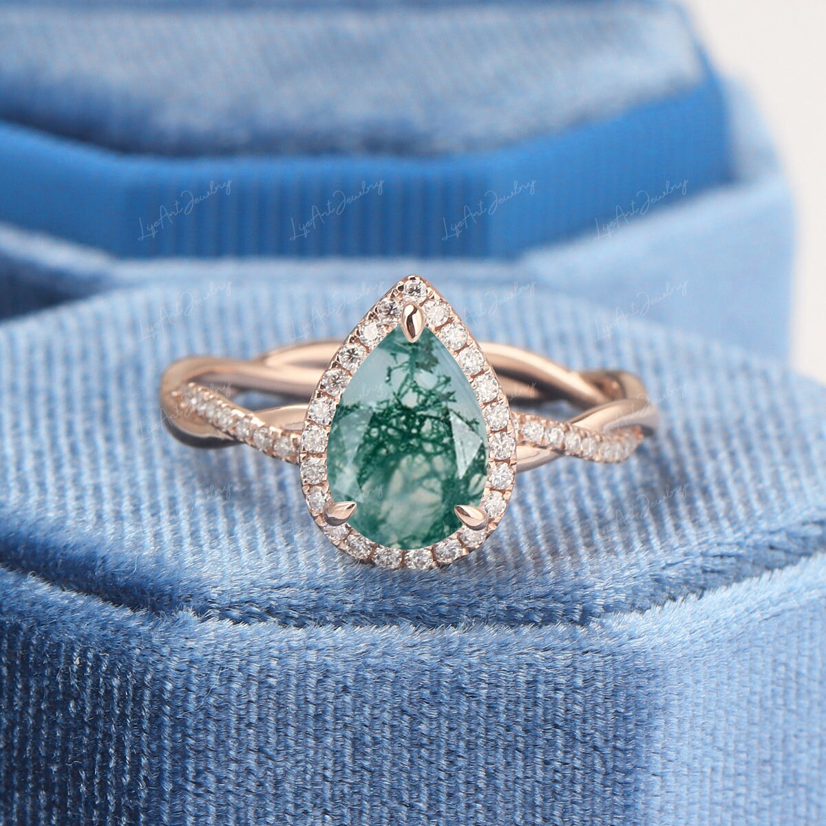 Pear Moss Agate Engagement Ring Yellow Gold Engagement Ring | Etsy