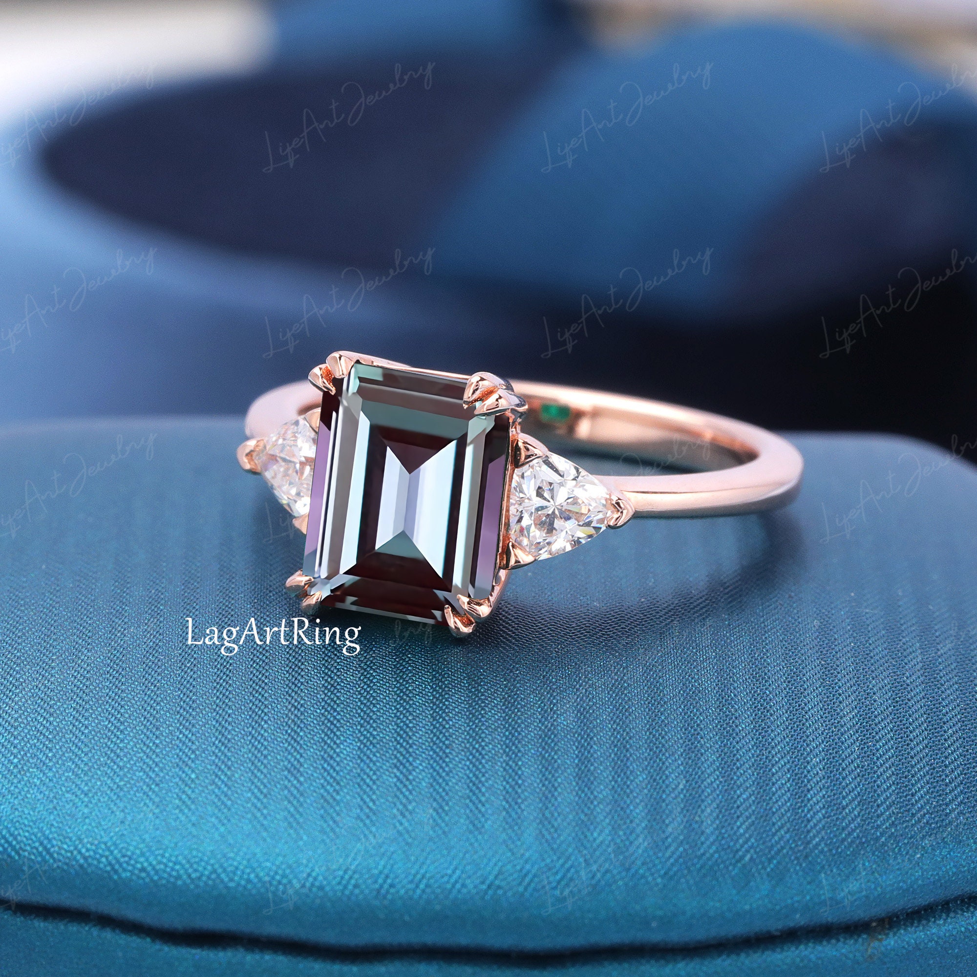 Emerald Cut Alexandrite Engagement Ring Minimalist Moissanite Etsy