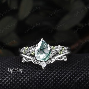 Mystic Forest · Pear Cut Moss Agate Promise Ring
