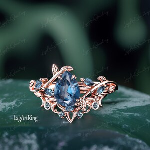 Olivenorma 4 Pcs Elegant Blue Topaz Leaf Engagement Ring Set
