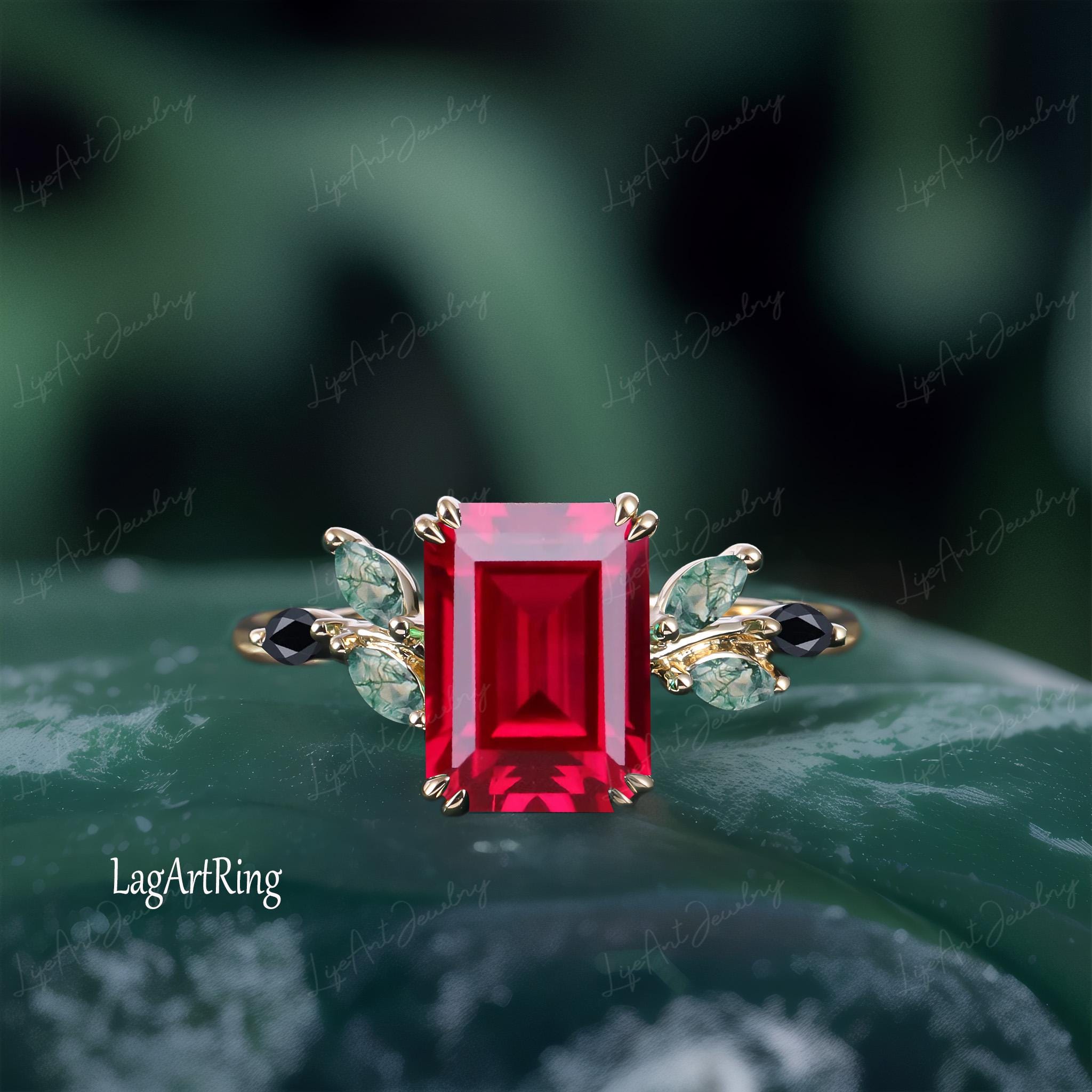 Emerald Cut 4CT Ruby Engagement Ring Promise Ring for Her 14k Yellow ...
