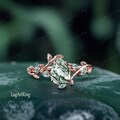 Pear shaped Moss Agate Engagement ring 14K Rose Gold Promise Ring Leaf Nature Inspired Bridal Sets Green Gemstone Ring Jewelry gifts for her