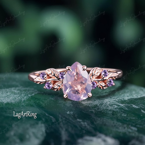 アスティエ　クリスマスオーナメント　ENGAGEMENT RING Pear Shaped Lavender Amethyst Engagement Ring 14k Rose Gold