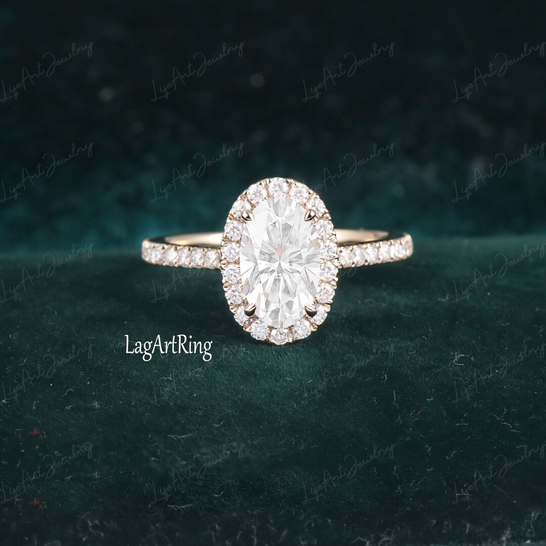 Vintage Oval Cut Moissanite Engagement Ring 14K Solid Gold Promise Ring ...