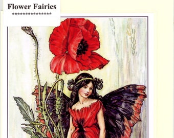 THE POPPY FAIRY - a pretty and nostalgic hand made greeting card suitable for many occasions and all ages. Blank inside.  1910