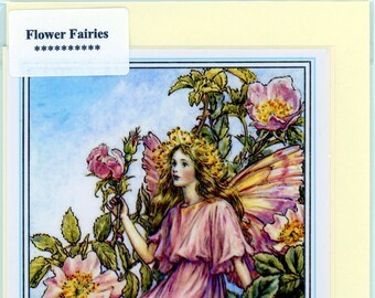 WILD ROSE FAIRY - A pretty and nostalgic hand made greeting card suitable for many occasions and all ages. Blank inside.    1895