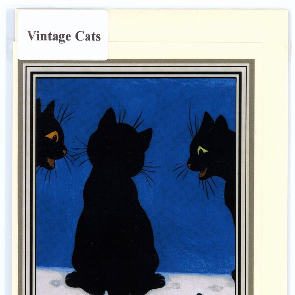 LOUIS WAIN-1920's. "Three Black Cats". Nostalgic/classic hand made greeting card. Blank inside for many occasions. Worldwide shipping