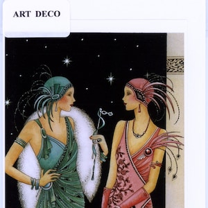 Carte de voeux faite main de style Art déco des années 1920. Joli/nostalgique/inhabituel. Blanc à l'intérieur pour de nombreuses occasions différentes.    J.-C. 3289