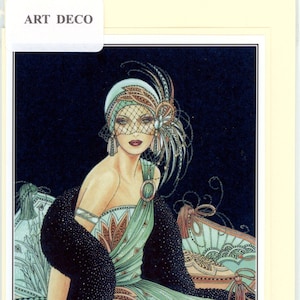 Carte de voeux faite main de style Art déco des années 1920. Joli/nostalgique/inhabituel. Blanc à l'intérieur pour de nombreuses occasions différentes. Cadre fabuleux.    3294