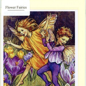 THE CROCUS FAIRIES - a pretty and nostalgic hand made greeting card suitable for many occasions and all ages. Blank inside.  1227