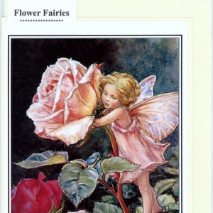 LA FÉE ROSE - une jolie carte de voeux nostalgique faite à la main, adaptée à de nombreuses occasions et à tous les âges. Blanc à l'intérieur. 1176