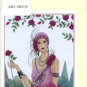 Carte de voeux faite main de style Art déco des années 1920. Joli/nostalgique/inhabituel. Blanc à l'intérieur pour de nombreuses occasions différentes.   3295