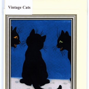 LOUIS WAIN Années 1920. « Trois chats noirs ». Carte de voeux faite main nostalgique/classique. Blanc à l'intérieur pour de nombreuses occasions. Expédition rapide