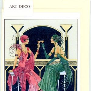 Carte de voeux faite main de style Art déco des années 1920. 'Boissons au bar'. Jolie et nostalgique. Blanc à l'intérieur pour de nombreuses occasions différentes.   3293