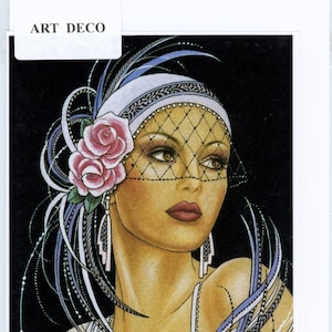 Carte de voeux faite main de style Art déco des années 1920. Joli/nostalgique/inhabituel. Blanc à l'intérieur pour de nombreuses occasions différentes.    3292