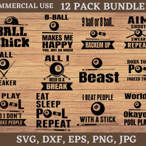 Billiards Pool Players Bundle 12  svg, Png, Jpg, Dxf, Eps, Billiards svg, Pool Player svg, Pool hall svg, Pool lover svg file, Billiard svg