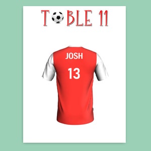 Nombres de mesa de boda de fútbol personalizados/Tarjetas de mesa personalizadas con temática de fútbol/Tarjetas de nombre de mesa de boda Barmitzvah/Tarjetas de lugar de nombre