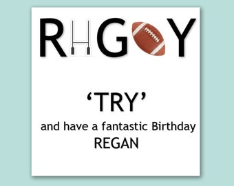 Rugby sport birthday day/Rugby goal post personalised card/Rugby try card/Rugby card/Rugby fan card/Rugby get well