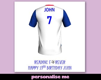 Biglietto di auguri di compleanno personalizzato con maglietta da calcio Reading
