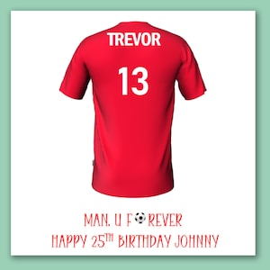 Carte d'anniversaire de maillot de football Manchester Utd/carte de maillot de football personnalisée Man United/carte Man U/Manchester Utd pour toujours/fan de football