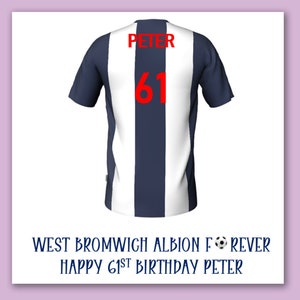 West Bromwich Albion voetbal kit verjaardagskaart/West Bromwich gepersonaliseerde voetbalshirt kaart/West Brom verjaardagskaart/West Brom kaart