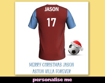 Personalised Aston Villa Christmas Card: Football Shirt Design