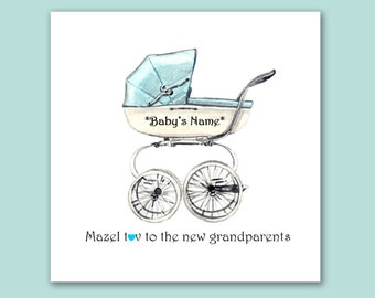 New grandparents baby boy card/Mazeltov to new grandparents card/Mazel Tov New grandson card/personalised new grandparent card/baby boy card