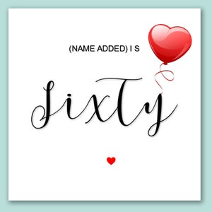 Tarjeta de sesenta cumpleaños/tarjeta de cumpleaños número 60/tarjeta de cumpleaños personalizada de 60/tarjeta de aniversario de globo en forma de sesenta corazón/cumpleaños de 60 años