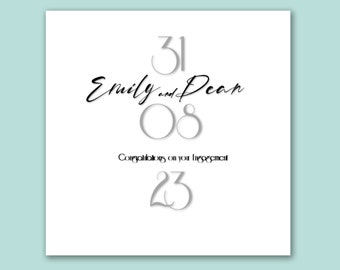 Congratulations on your engagement personalised card/personalised engagement card for engaged couple/name of couple engaged/date engaged