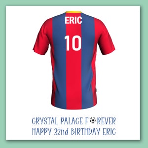 Carte d'anniversaire personnalisée pour fan de football Crystal Palace/maillot de football Crystal Palace/football Crystal Palace/fan de Palace/équipe de Crystal Palace