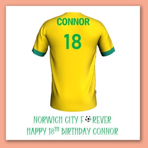 Carte d'anniversaire pour kit de football Norwich/carte personnalisée de maillot de football Norwich/carte de fan de Norwich/carte de football Norwich pour toujours/jaunes