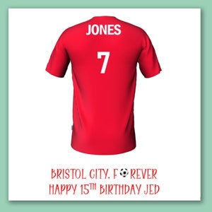 Bristol City voetbalteam verjaardagskaart/Bristol City gepersonaliseerde voetbalshirtkaart/Bristol City fankaart/Bristol City kaart
