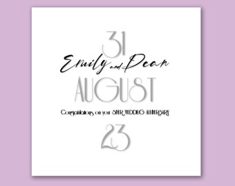 Personalised anniversary card/congratulations on your silver wedding anniversary/date of diamond anniversary/ruby anniversary/