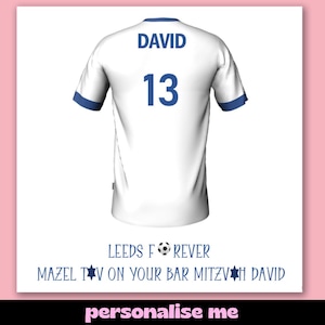 Cartão de Bar Mitzvá do Leeds Football, Camisa Personalizada do Time