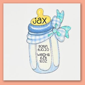 Nueva tarjeta de bebé niño/tarjeta de hijo de bebé personalizada/tarjeta de botella de hermano de bebé azul/peso del bebé, dob, tarjeta de tiempo/tarjeta azul de nueva llegada/bebé recién nacido