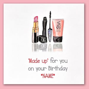 Cartão de aniversário personalizado de maquiagem/cartão composto/cartão de aniversário de batom/cartão de aniversário de rímel/cartão de aniversário de maquiagem/cartão de batom/
