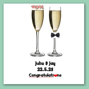 Biglietto di congratulazioni personalizzato per il giorno del matrimonio/bicchieri di champagne per la sposa e lo sposo/matrimonio biglietto di nozze nome della coppia data della funzione