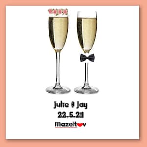 Biglietto di auguri personalizzato per il giorno delle nozze ebraiche Mazeltov con bicchieri di champagne per sposi/biglietto di nozze Mazel Tov/biglietto di champagne/biglietto con papillon