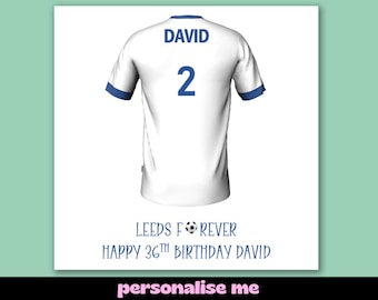 Personalised Leeds Football Birthday Card, Custom Name & Number