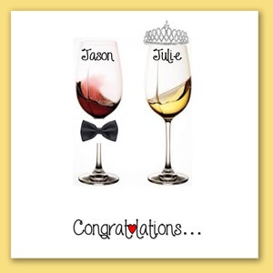 biglietto per il giorno del matrimonio sposi/congratulazioni matrimonio bicchieri papillon/bicchieri da vino/tiara/signor e signora/biglietto di nozze personalizzato/giorno del matrimonio