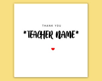 Thank you Teacher personalised card/card to say thank you/personalise card/so grateful card/with thanks card/youre so kind card
