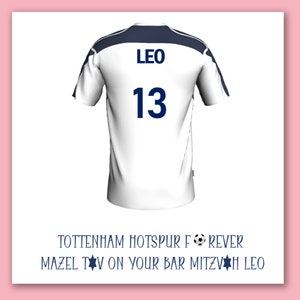 Karta na bar micwę piłkarza Tottenham Hotspur/Spersonalizowana koszulka piłkarska Tottenham Hotspur Karta na bar micwę/Żydowska karta na bar micwę piłkarza Spurs