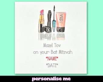 Personalised Bat Mitzvah Bat Chayil Makeup Card, Mazel Tov Gift
