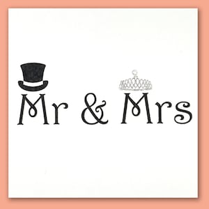 Biglietto/biglietto per il giorno del matrimonio personalizzato Mr & Mrs per la sposa e lo sposo/Cappello a cilindro e carta Tiara/Funzione cravatta nera/biglietto di nozze matrimonio