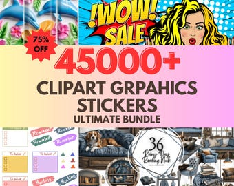 Über 45.000 Cliparts, Grafiken und Sticker im Paket | PNG (kommerziell nutzbar) | Illustrationen und digitale Bilder | Designelemente | Sofort-Download für Cricut
