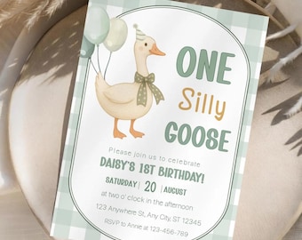 One Silly Goose Birthday Invite Vintage First Birthday 1st Birthday Silly Goose Decor  Goose Birthday Party Invite, 1st Birthday Invitation